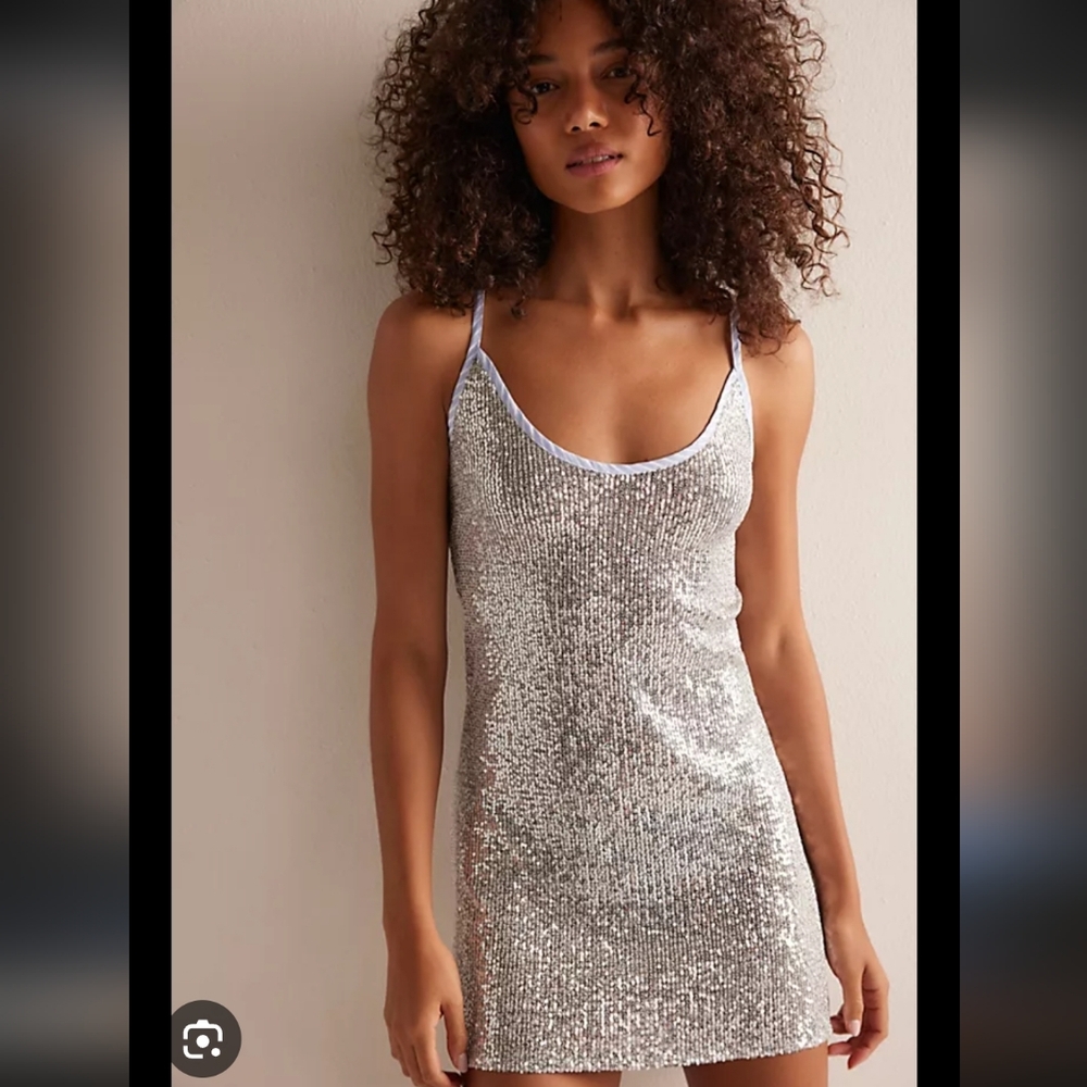 Hashtag Silver Sequin Spaghetti Strap Dress M